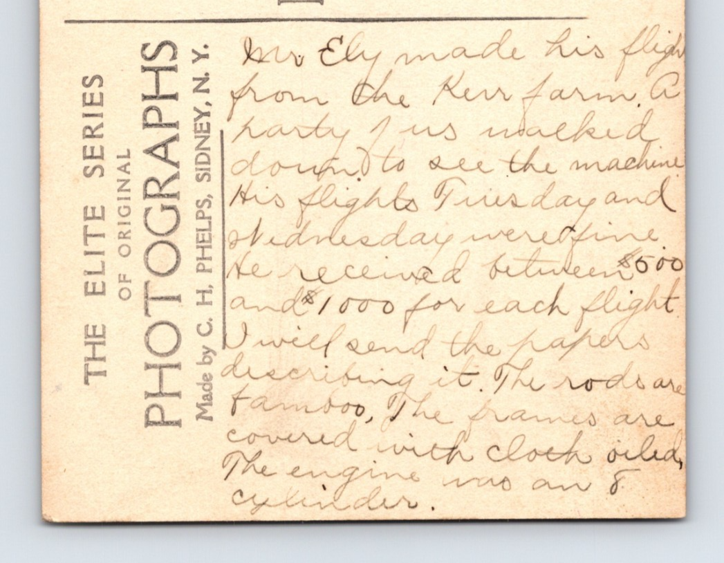 Oneonta New York Euegene Ely Airplane 1910s Postcard RPPC Eye Witness Details!