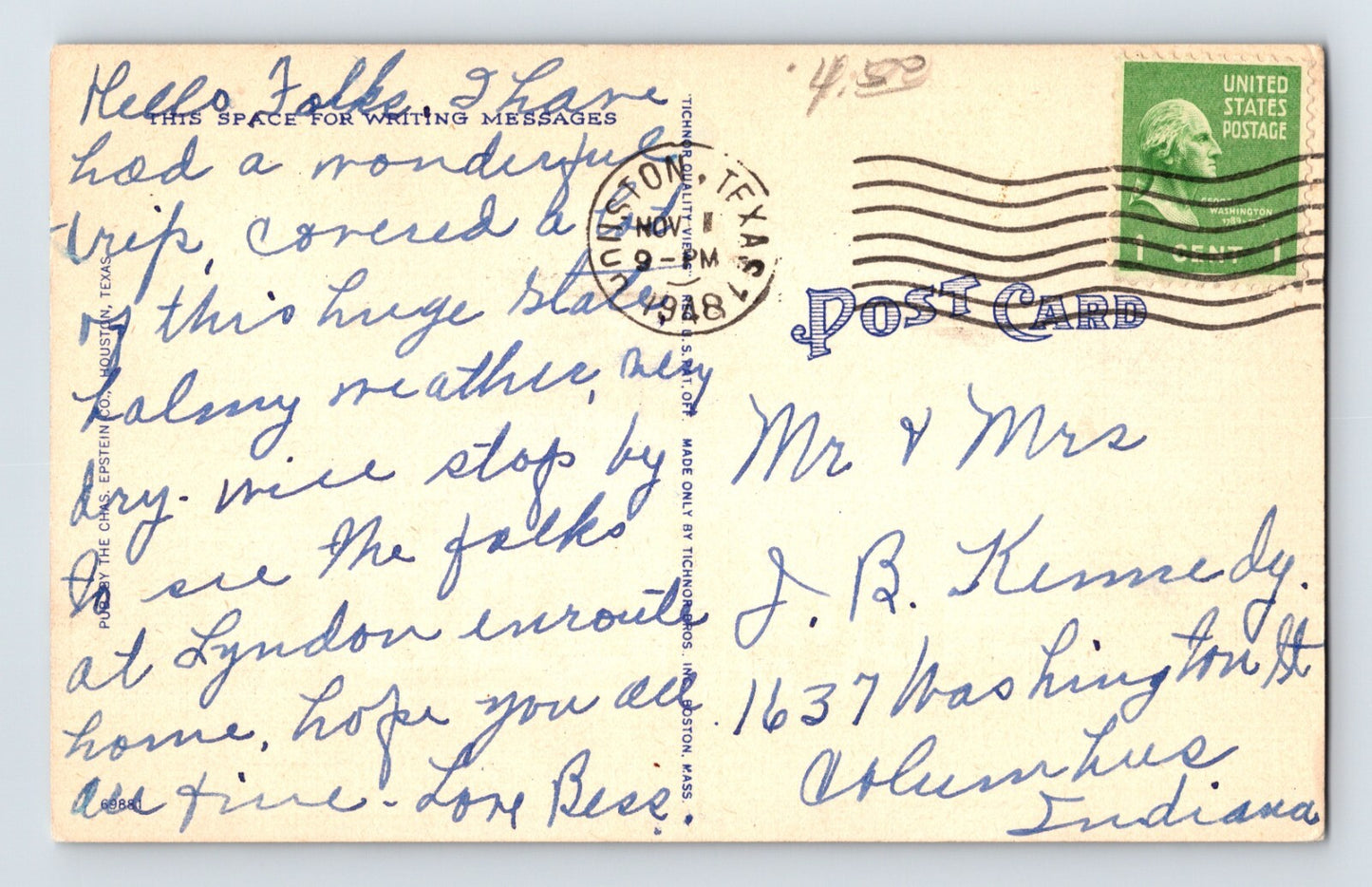 Houston Texas Municipal Airport Airplane 1948 Postcard Posted Linen