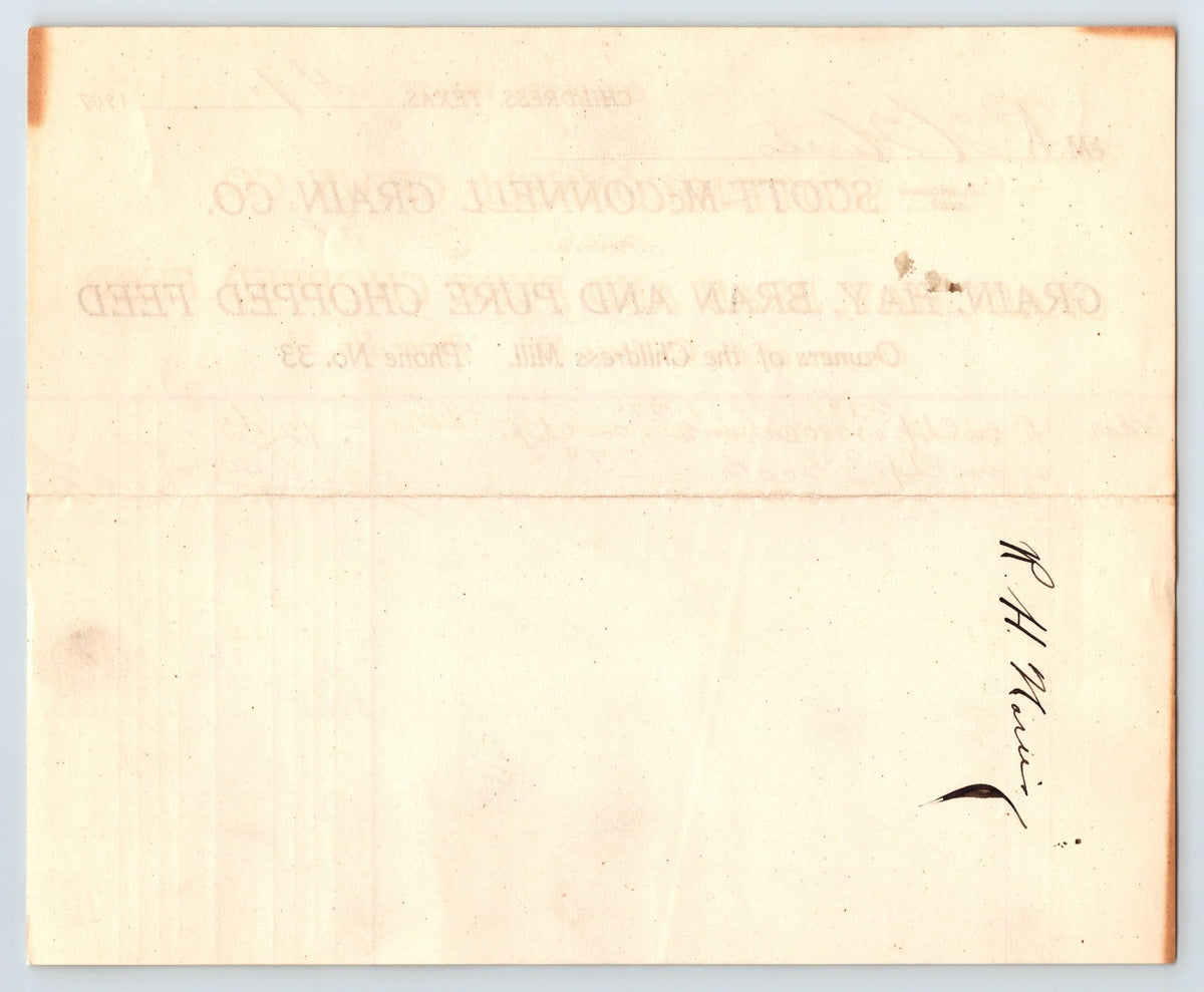 Childress Texas 1907 Scott McConnell Grain Co Billhead 8 x 7