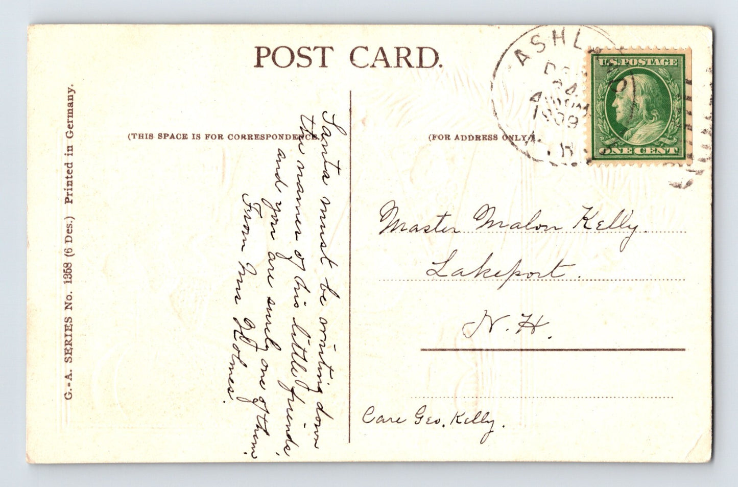 Christmas Santa Claus Naughty Nice List Candle 1909 Postcard Posted Divided Back