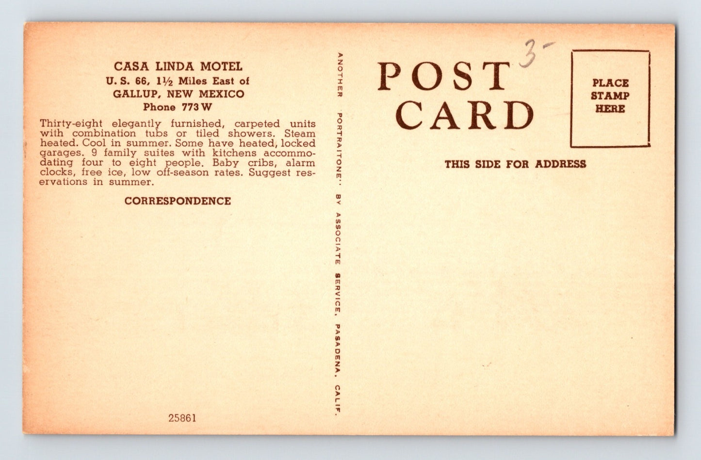 Gallup New Mexico Casa Linda Motel Route 66 Postcard 1940s Unposted Chrome