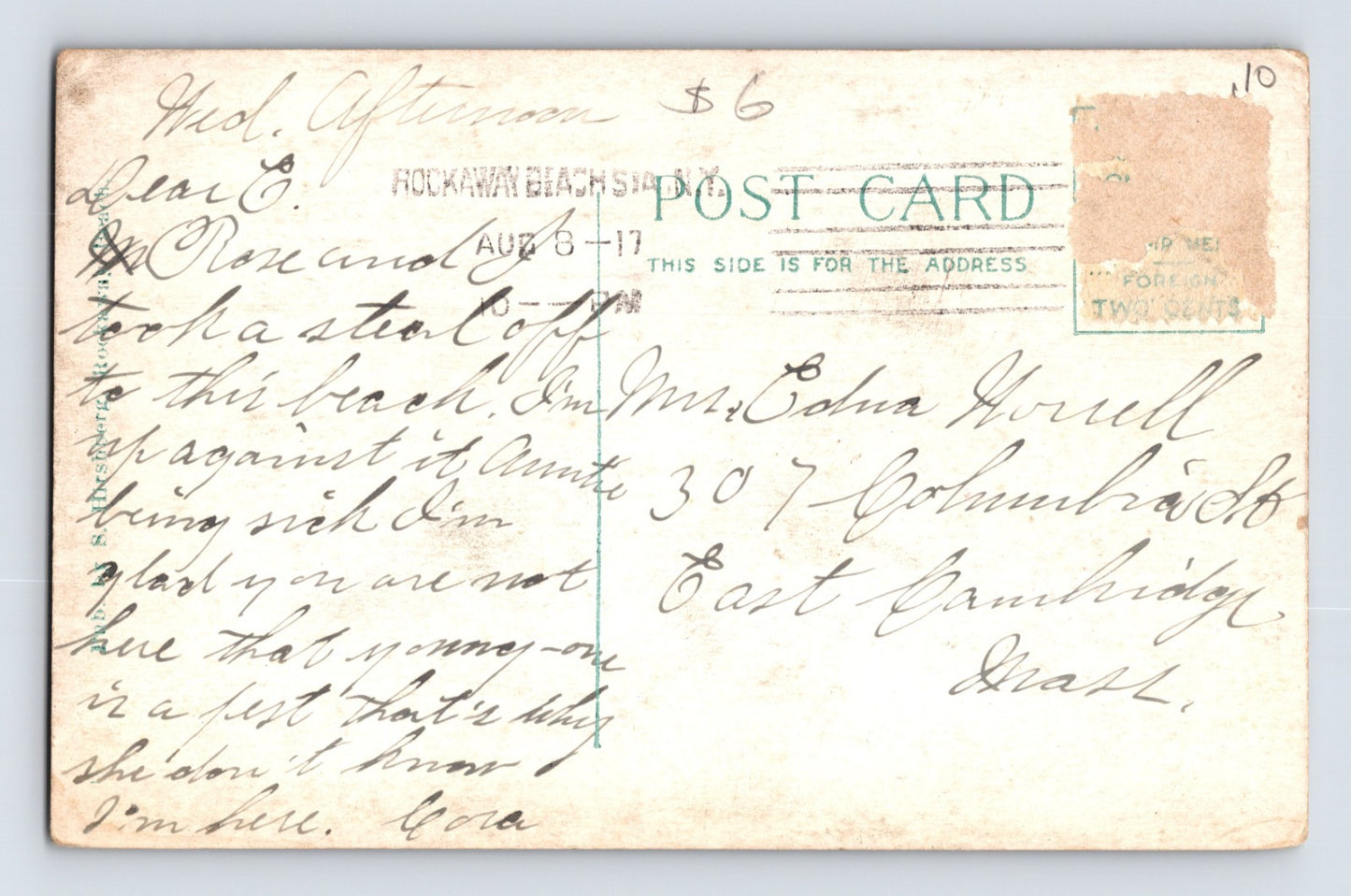 Rockaway Beach New York Walk and Drive Long Island 1917 Postcard Posted Divided
