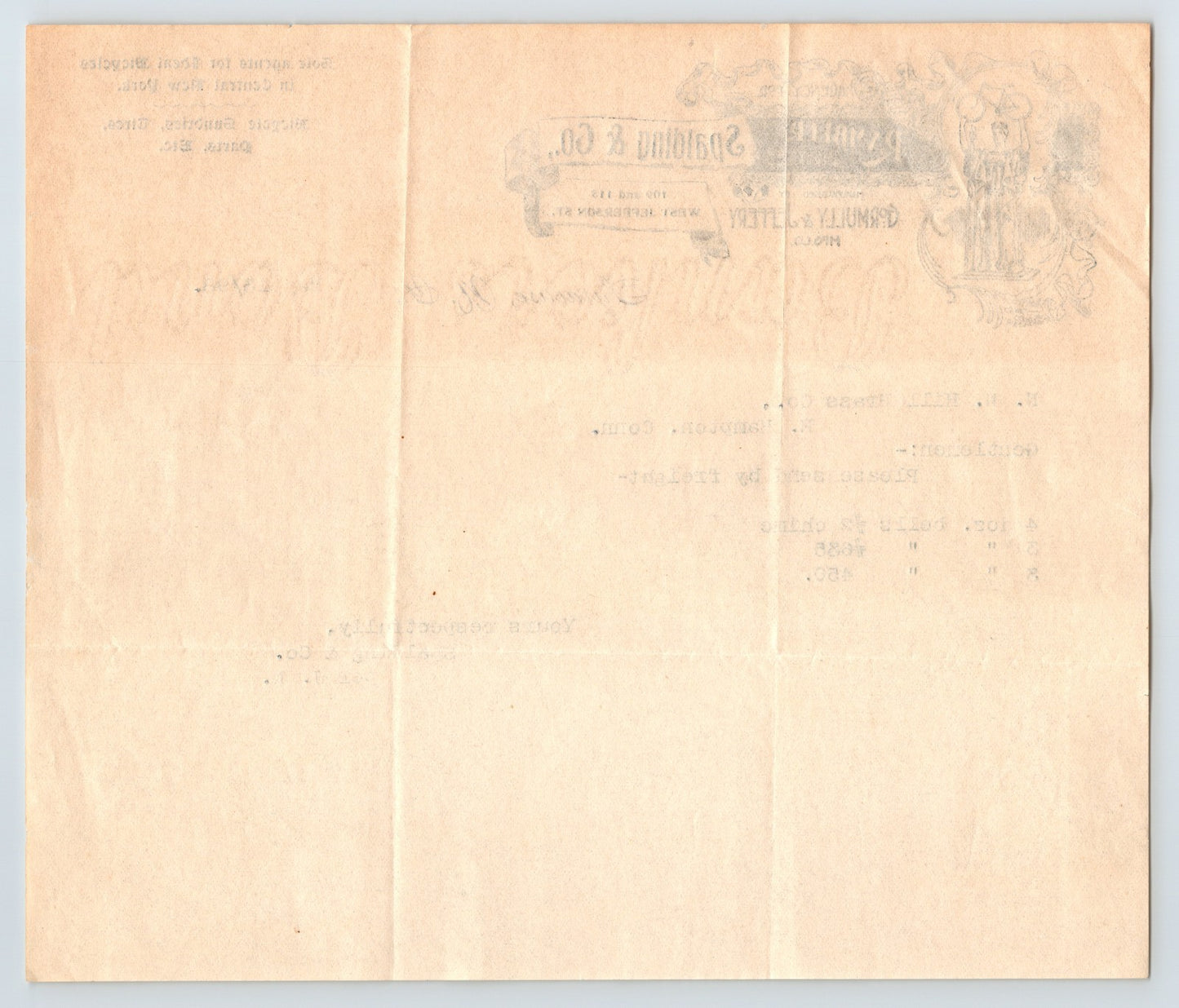 Spalding Rambler Company Syracuse New York 1898 Bicycle Letterhead 8.5 x 7