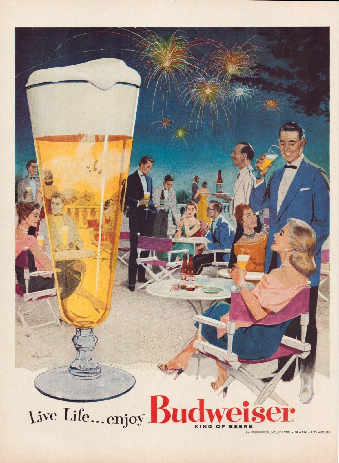 Budweiser Beer 1956 Fireworks Fourth July Print Ad Full Page 10.5 x 13.5