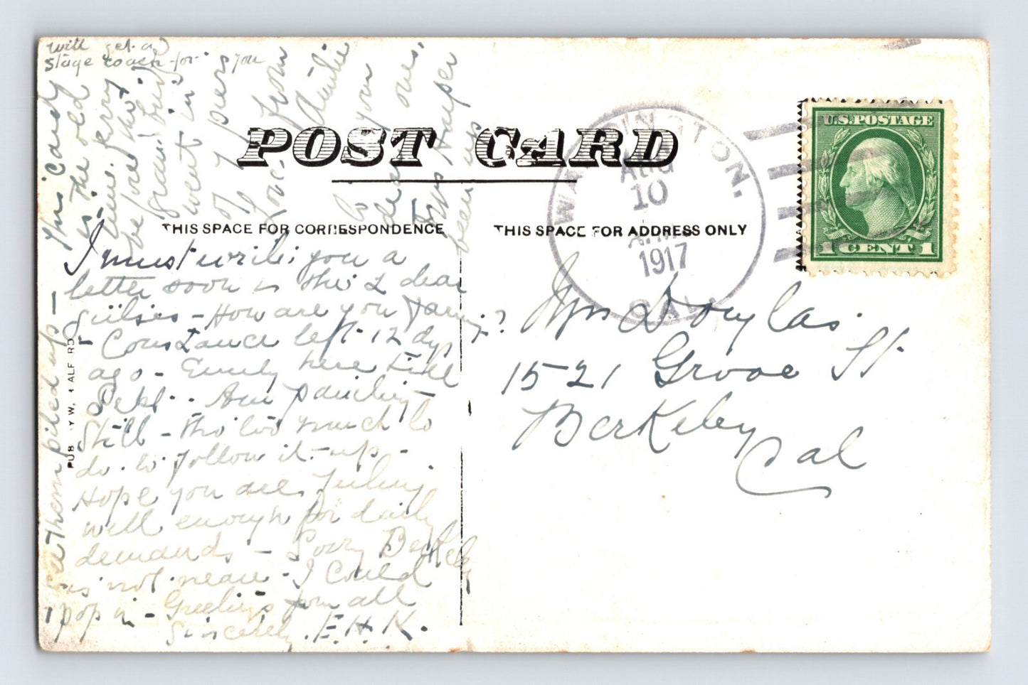 Ferndale California Singley Ferry Horses 1917 Posted Divided Back Postcard