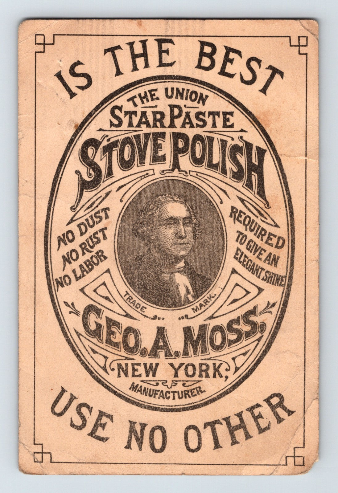 Star Paste Stove Polish Geo A Moss Colonial Fireplace 1890s Trade Card 5 x 3.25