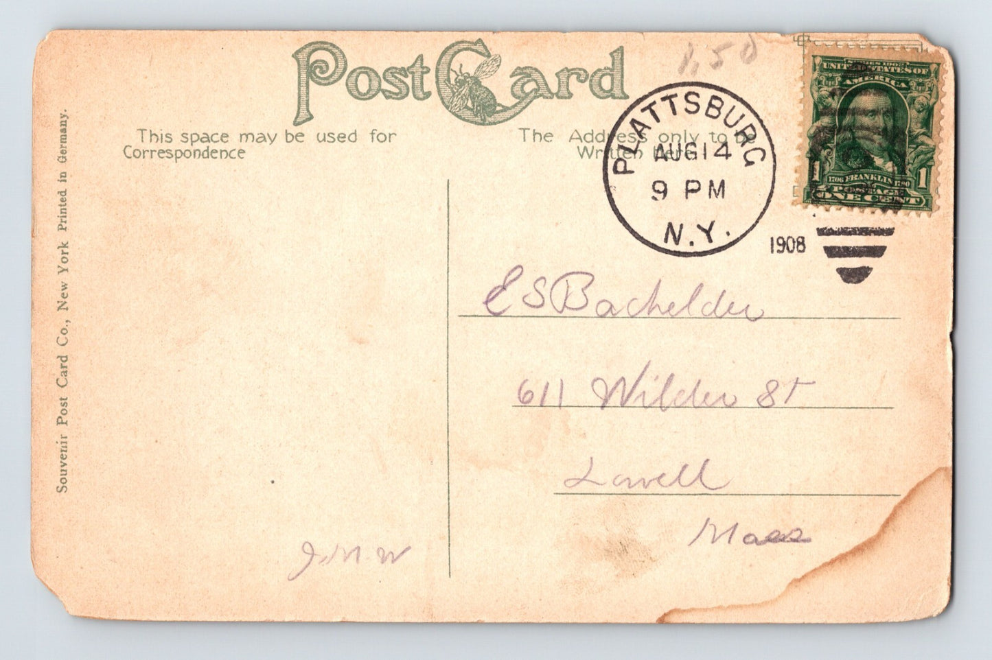 Plattsburgh New York Railroad Train Station Fouquet House 1908 Postcard