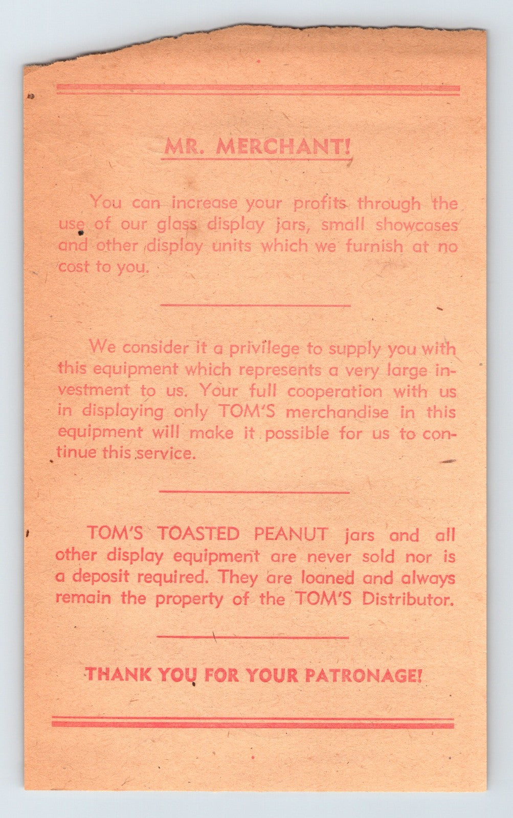 Tupelo Mississippi 1959 Toms Toasted Peanuts Candy Billhead 6 x 3.75