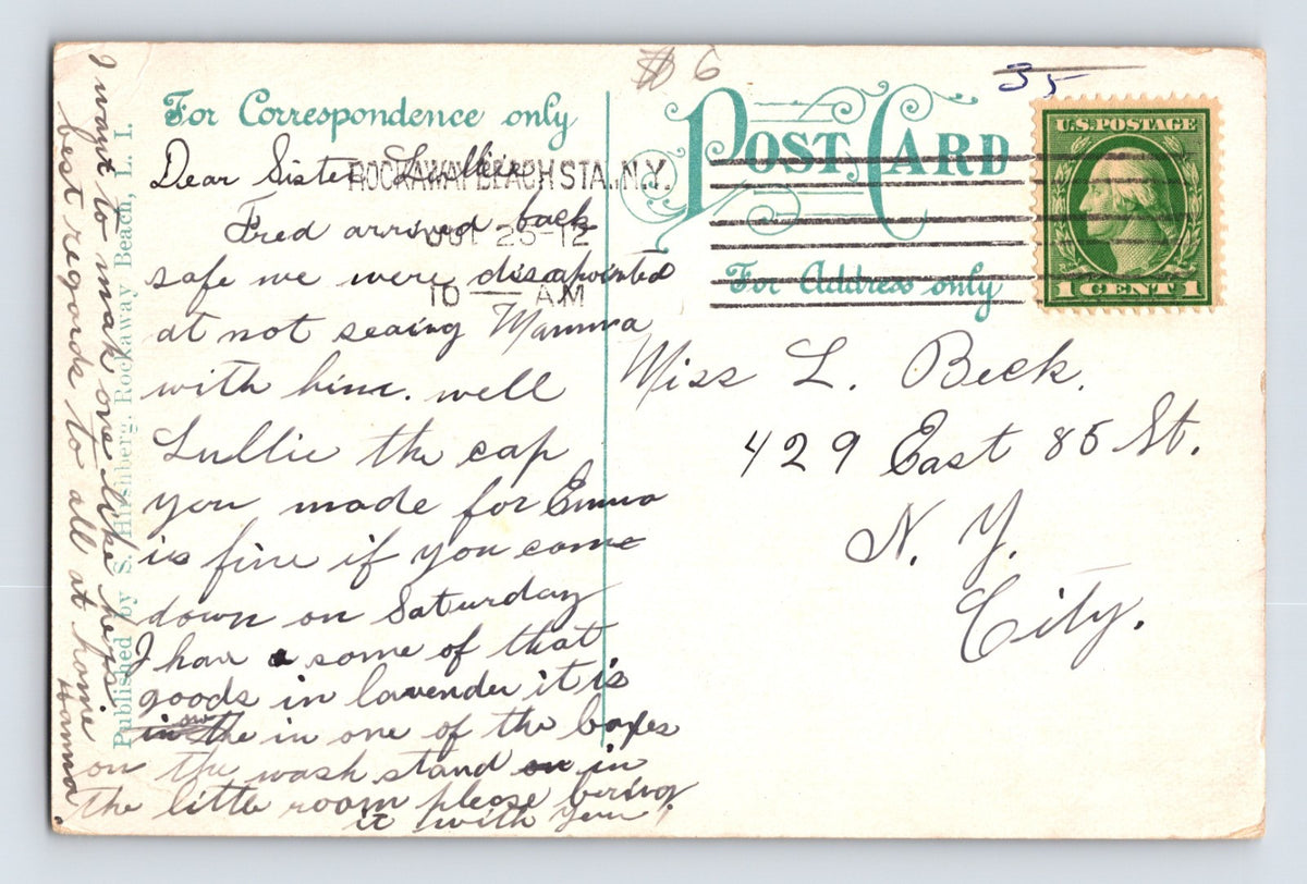 Rockaway Beach New York Long Island Hollywood Cottages 1912 Postcard Posted