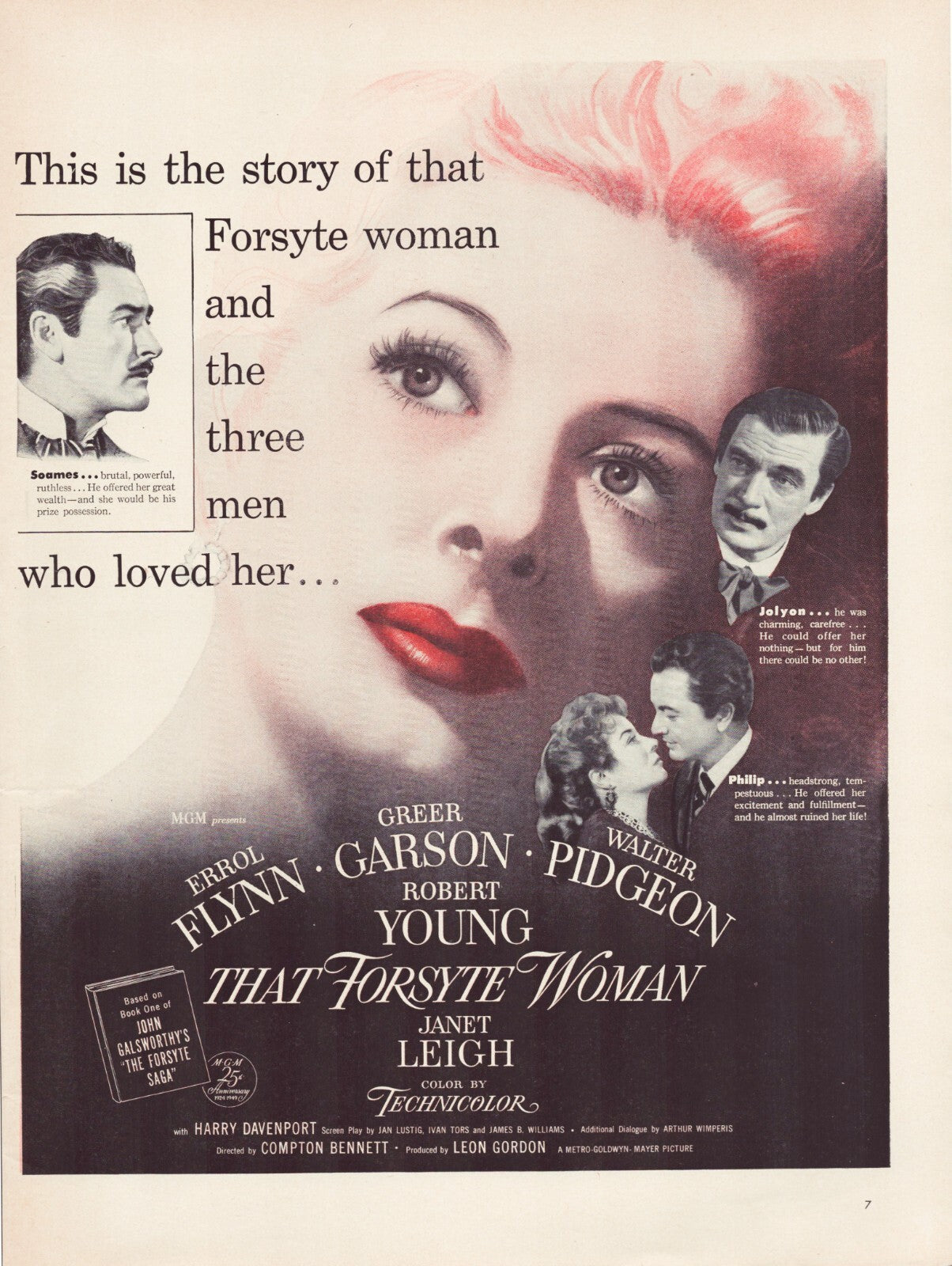 That Forsyte Woman 1949 Film Print Ad Errol Flynn Greer Garson 10.5 x 13.5