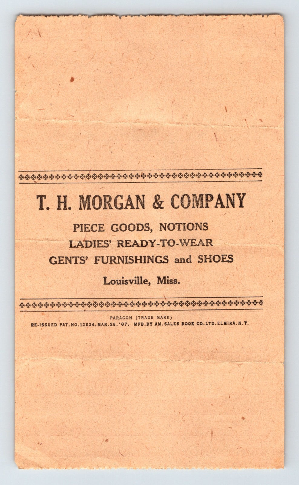 Louisville Mississippi 1925 T H Morgan Company Dry Goods Billhead 6 x 3.5