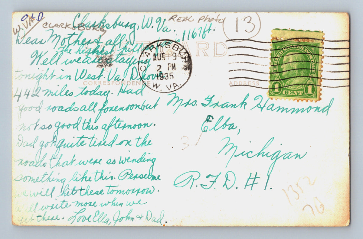 West Virginia Cheat Mountain Route 50 Car 1935 RPPC Postcard Posted