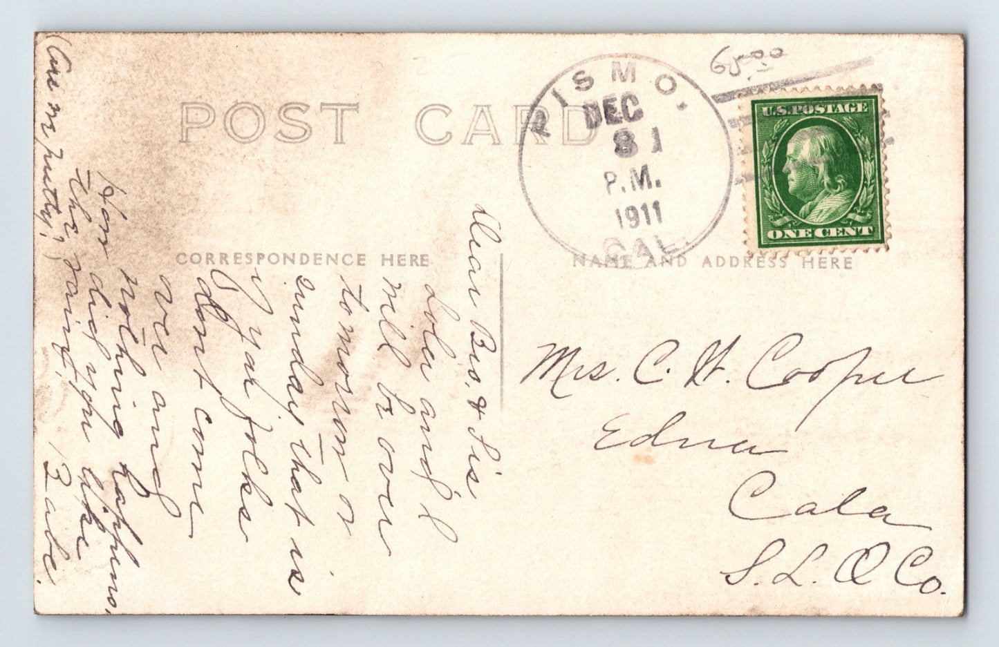 Pismo Beach California Residence Bungalow 1911 RPPC Postcard