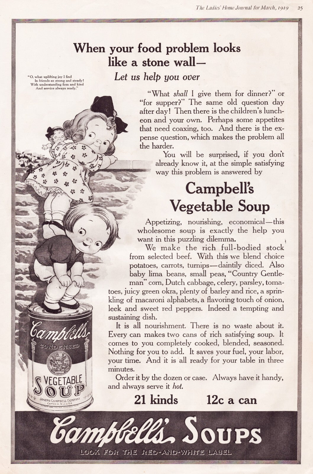Campbell’s Soup Children 1919 Print Ad Full Page 11 x 16