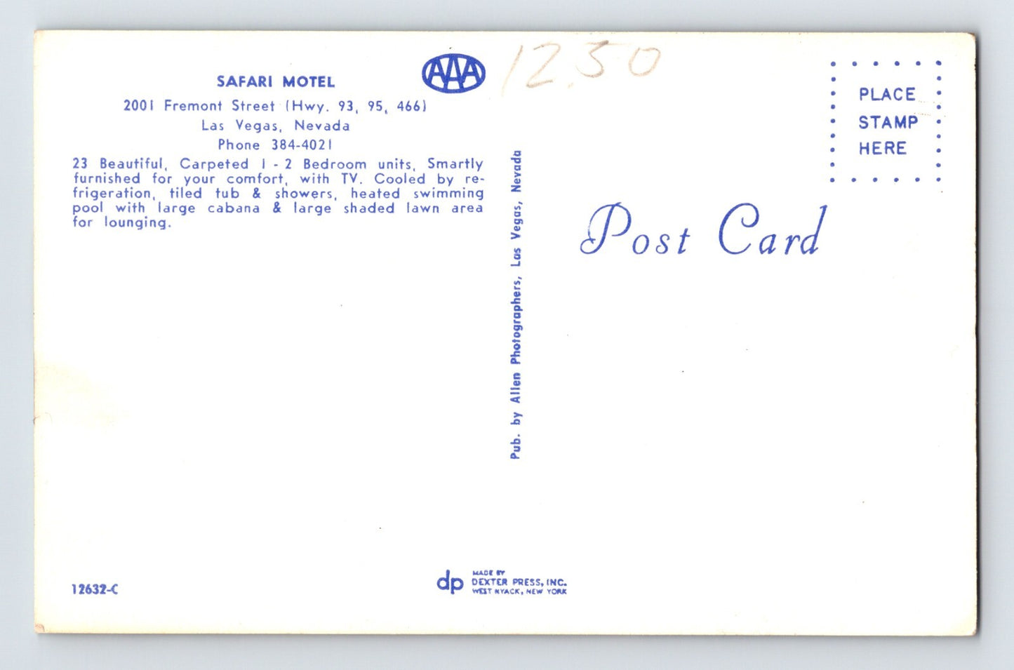 Las Vegas Nevada Safari Motel Pool MCM Neon Sign Postcard Unposted Chrome