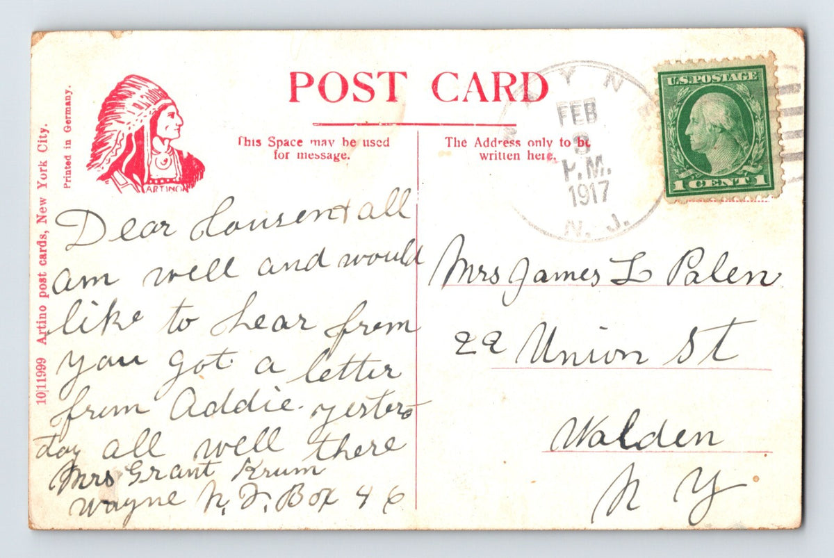 Wayne New Jersey Black Bridge 1917 Postcard Posted Divided Back Artino