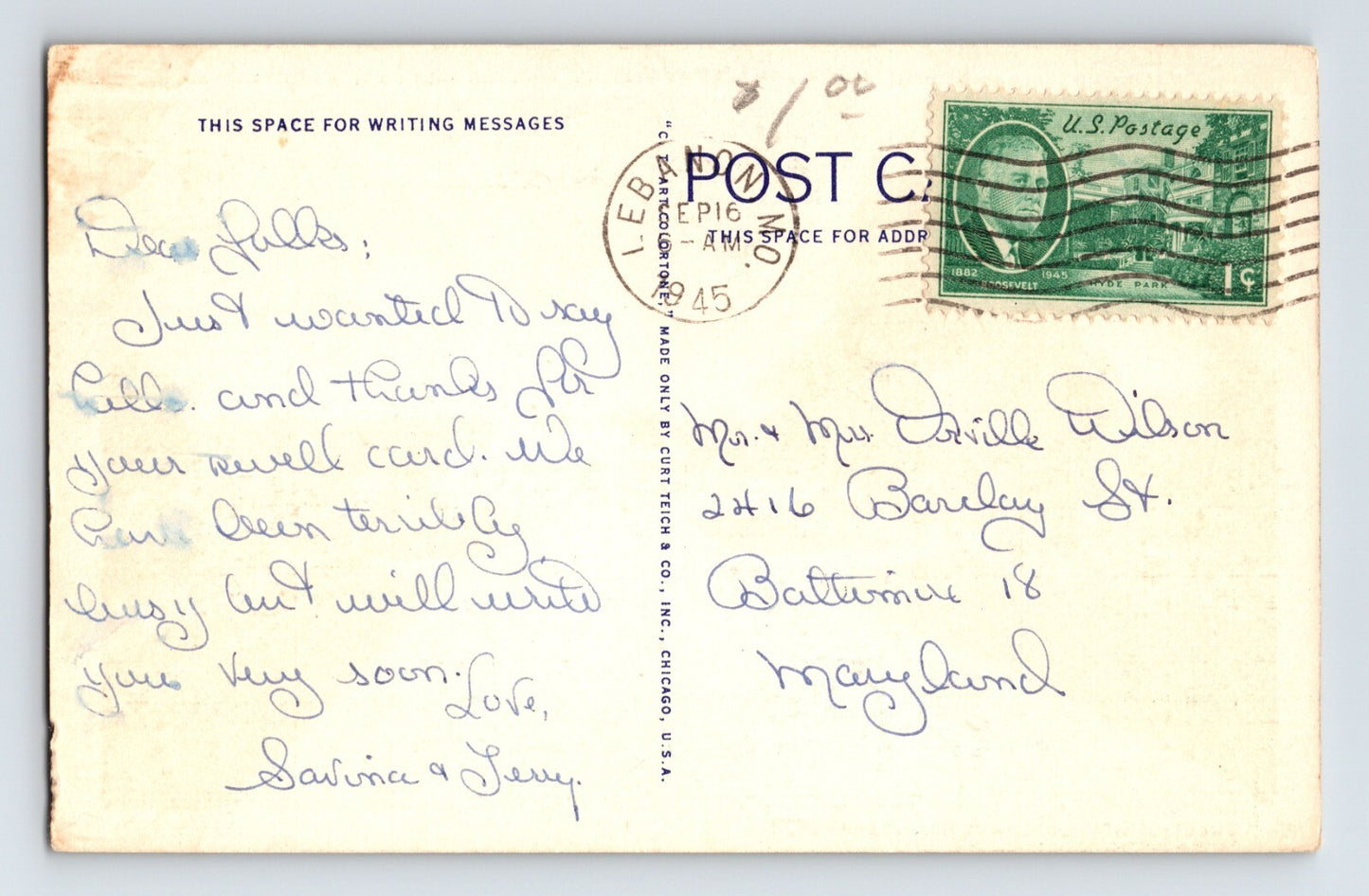 Lebanon Missouri Route 66 Nelson Tavern Service Station 1945 Postcard Linen