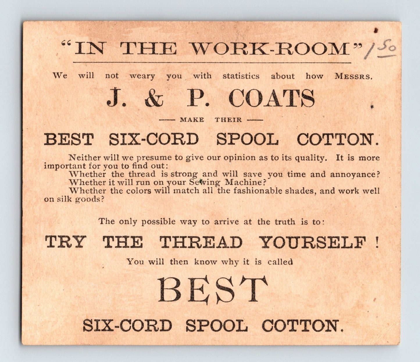 J P Coats Spool Cotton Children Campfire 1890s Victorian Trade Card 3.25 x 4