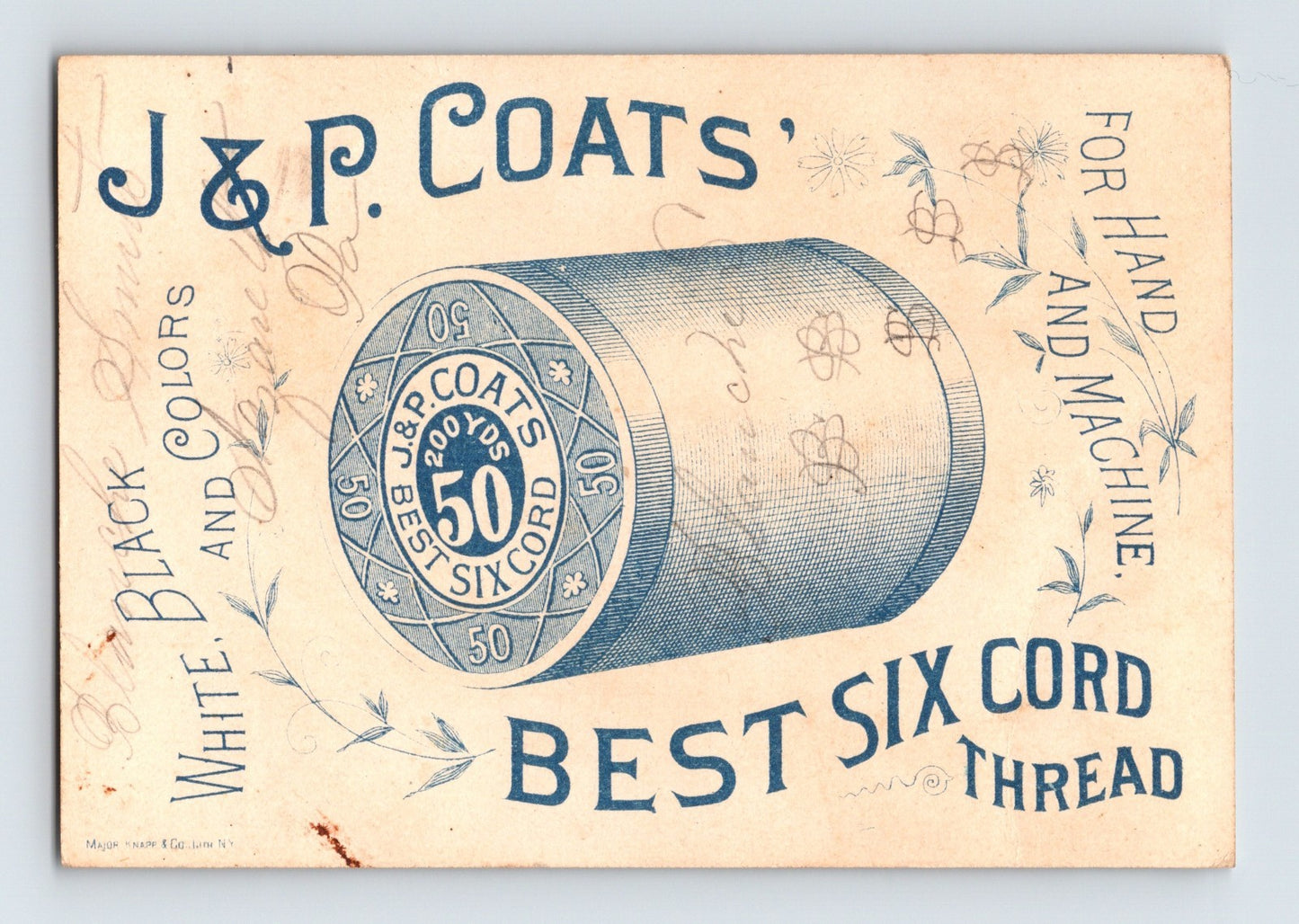 J P Coats Girl Portrait Sewing Thread Victorian 1890s Trade Card 4 x 2.75