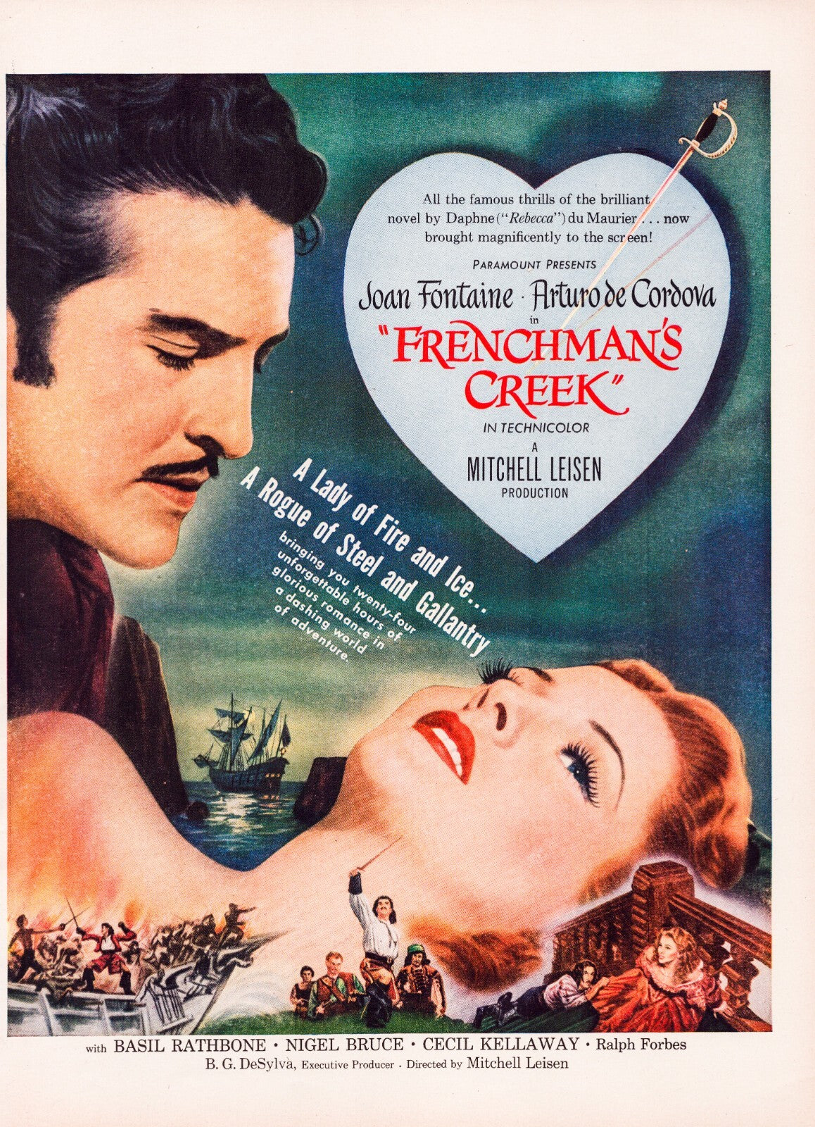 Frenchmans Creek 1945 movie advertisement Joan Fontaine Arturo de Cordova Technicolor film poster style print ad