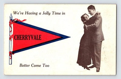 Cherryvale Kansas souvenir pennant postcard couple embracing novelty postcard