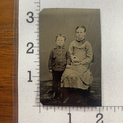 Brother Sister Peacoat Dress 1860s Sixth Plate Tintype Photograph