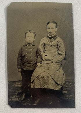 Brother Sister Peacoat Dress 1860s Sixth Plate Tintype Photograph