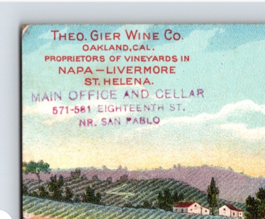 Napa California Giersberg Wine Gier Vineyard 1910s Postcard Unposted Divided