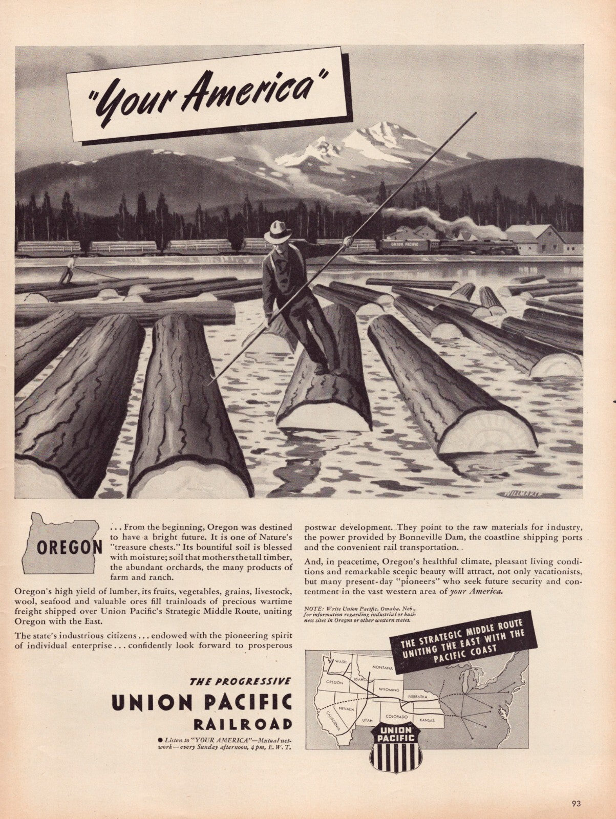 Union Pacific Railroad 1945 WW2 Logging Lumber Print Ad 10.5 x 13.5