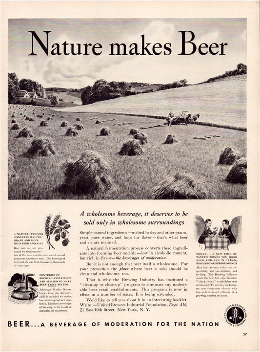 Nature Makes Beer 1940 agriculture themed beer print ad full page vintage brewing advertising
