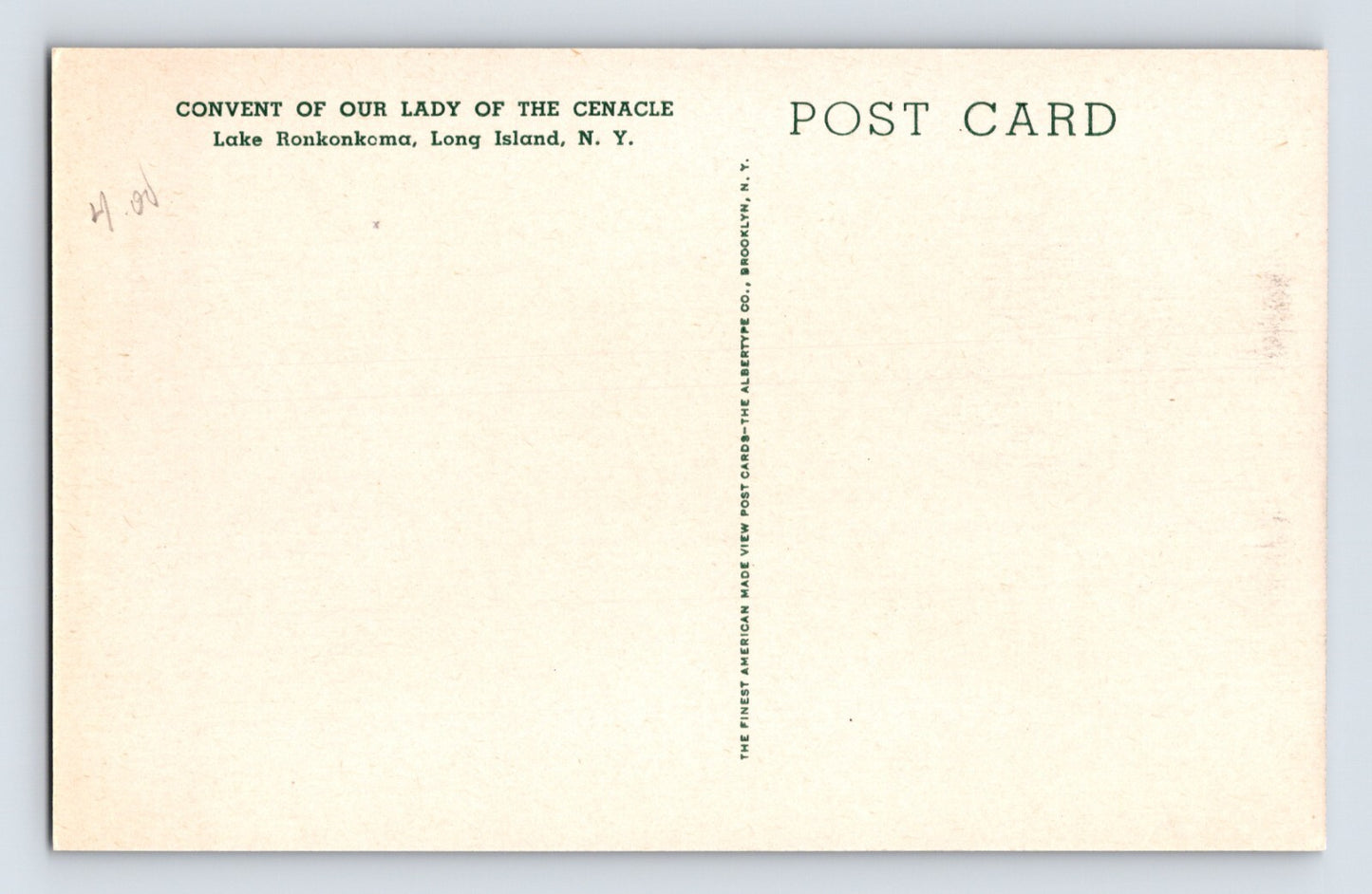 Lake Ronkonkoma Long Island New York Cenacle Convent 1930s Postcard Unposted