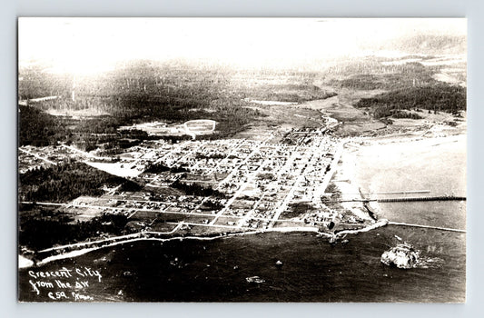 Crescent City California aerial view downtown harbor coastline photo 1940s postcard