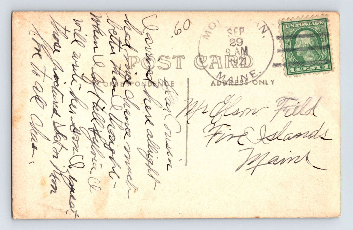 Monhegan Island Maine Budd Cottage 1921 RPPC Postcard Posted