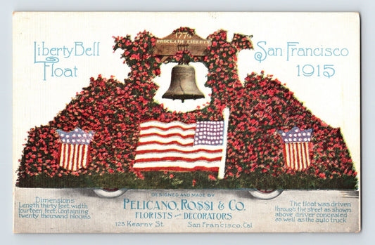 San Francisco Pelicano Rossi florist Liberty Bell float floral parade design postcard 1915