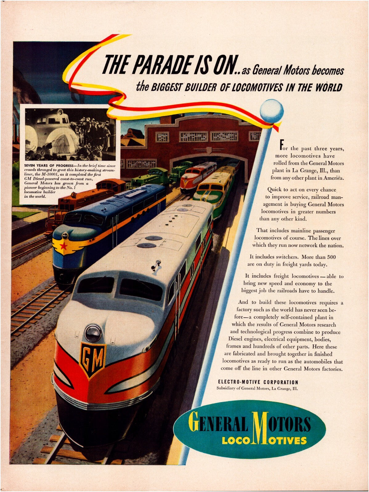 General Motors locomotives 1941 train print ad Electro Motive diesel engines full page illustration 10.5 x 13.5