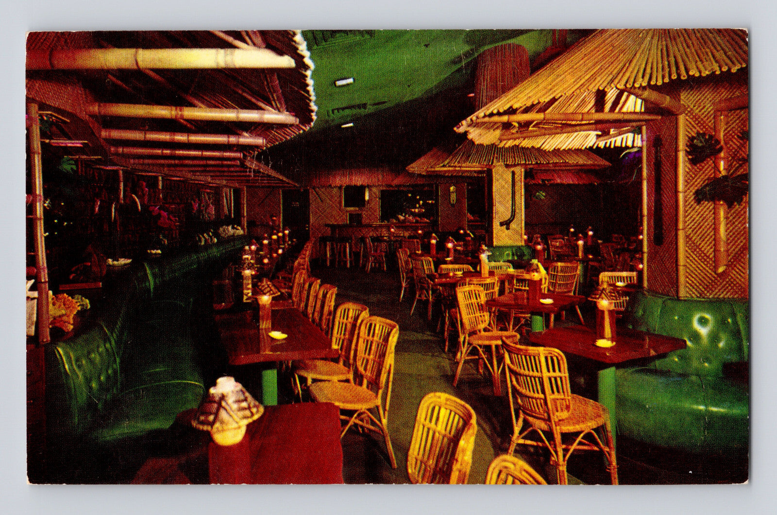 Minneapolis Minnesota Hotel Nicollet Waikiki Tiki Lounge interior bamboo seating 1950s postcard