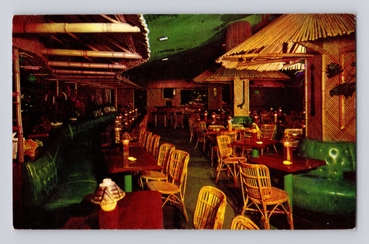 Minneapolis Minnesota Hotel Nicollet Waikiki Tiki Lounge interior bamboo seating 1950s postcard