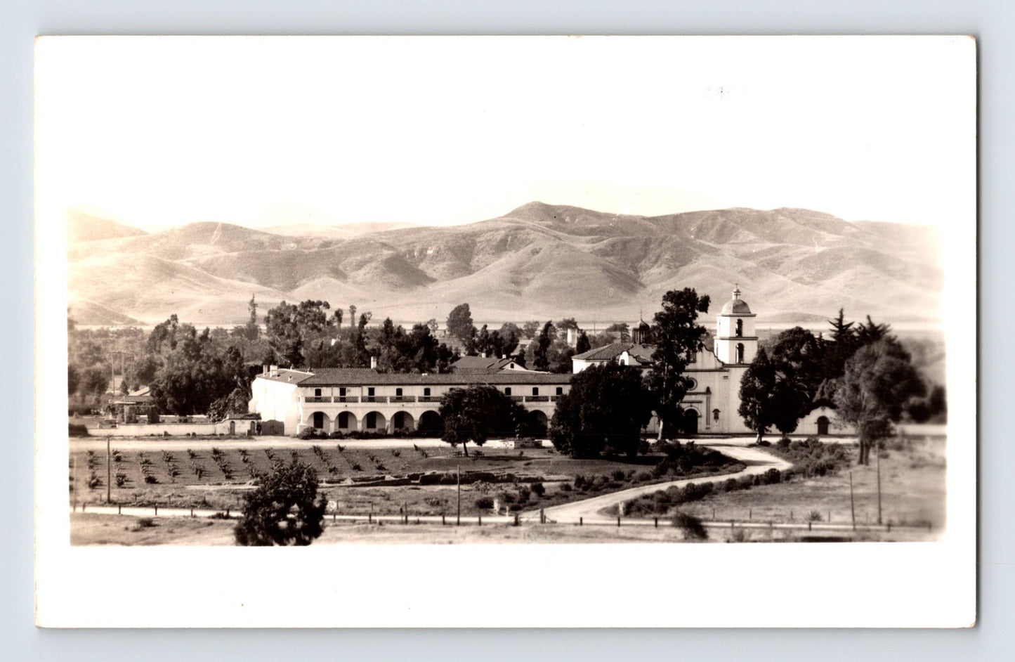 Oceanside California Mission San Luis Rey RPPC 1930s panoramic view