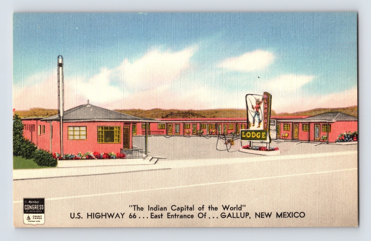 Gallup New Mexico Route 66 Lariat Lodge Motel 1940s Postcard Unposted Linen