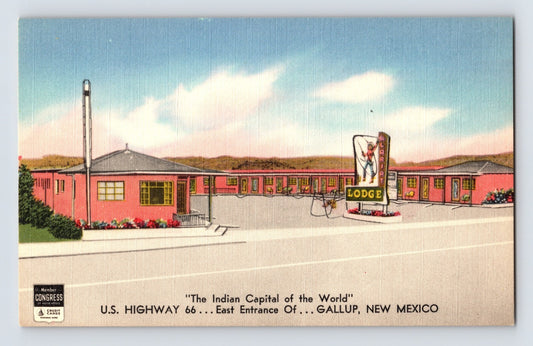 Gallup New Mexico Route 66 Lariat Lodge Motel 1940s Postcard Unposted Linen
