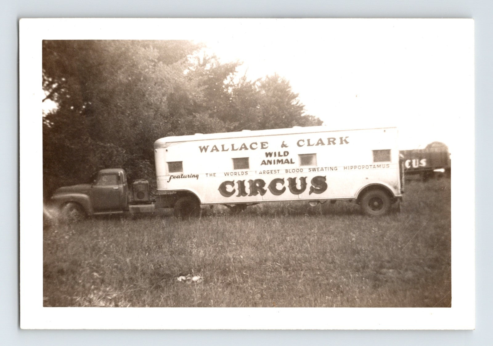 Wallace Clark Circus 1952 wild animal truck trailer roadside field photo