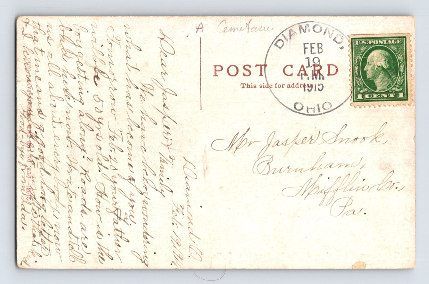 Newton Falls Ohio Cemetery Chapel Vault 1915 Postcard Divided Back Posted