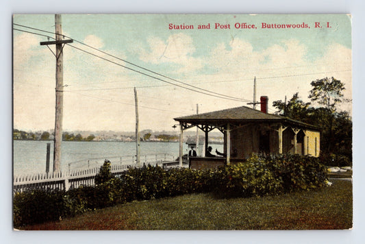 Buttonwoods Rhode Island railroad station and post office waterfront 1910s postcard