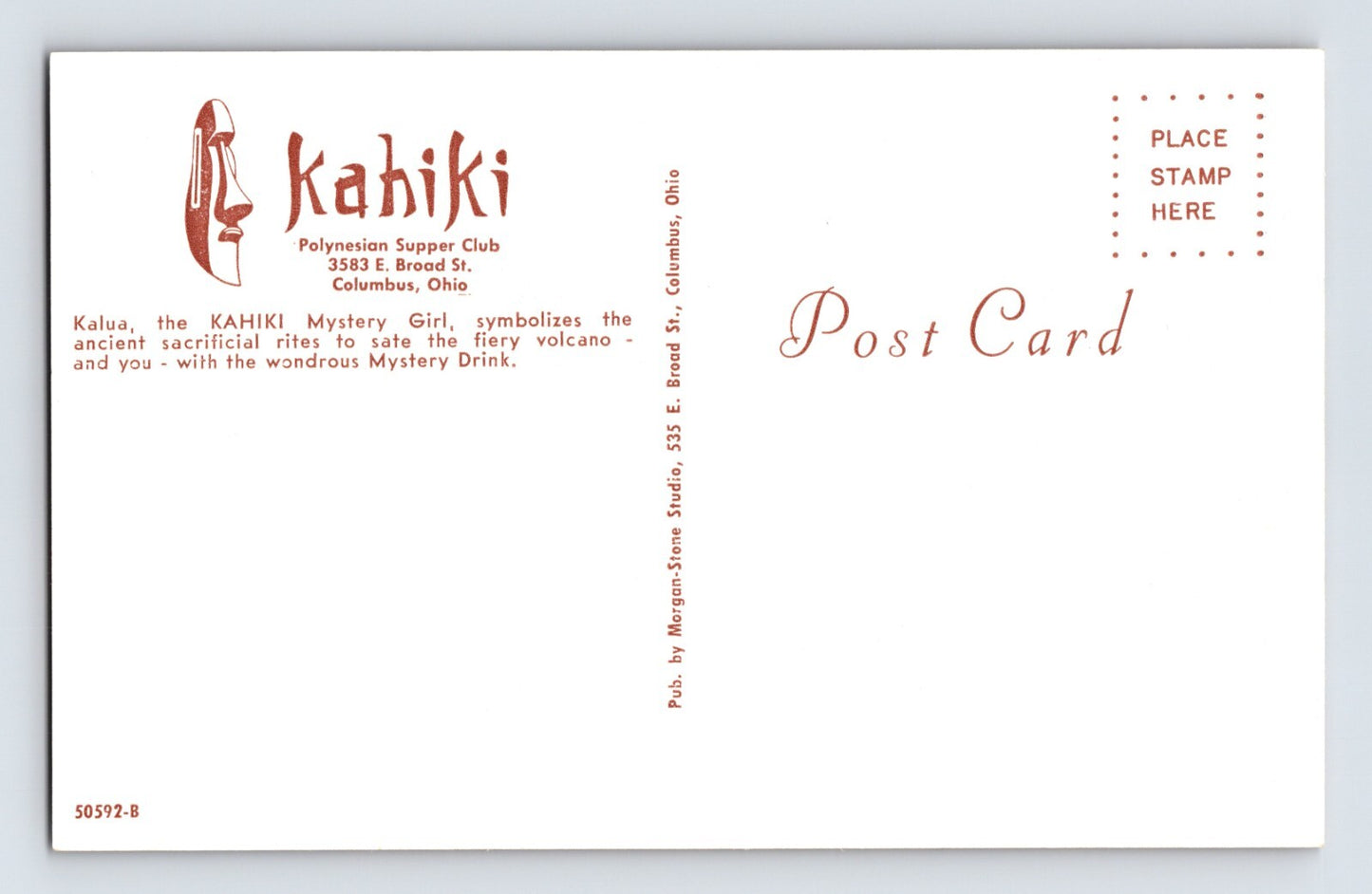 Columbus Ohio Kahiki Tiki Club Polynesian Restaurant 1960s Postcard Unposted60s Unposted