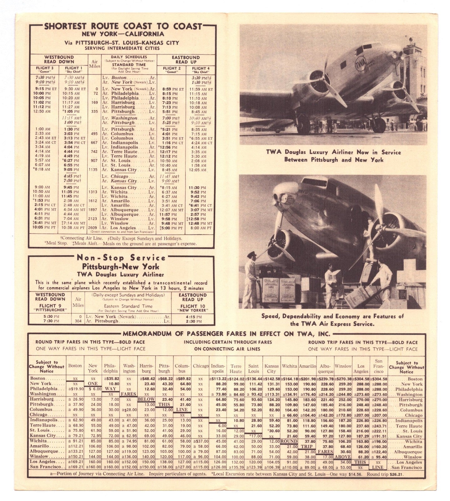 TWA Trans World Airlines 1934 Linbergh Line  System Time Table Booklet