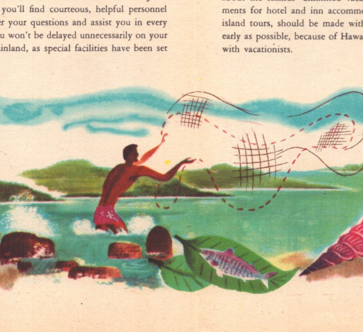 United Airlines 1950s Hawaii Tiki MCM System Time Table Brochure