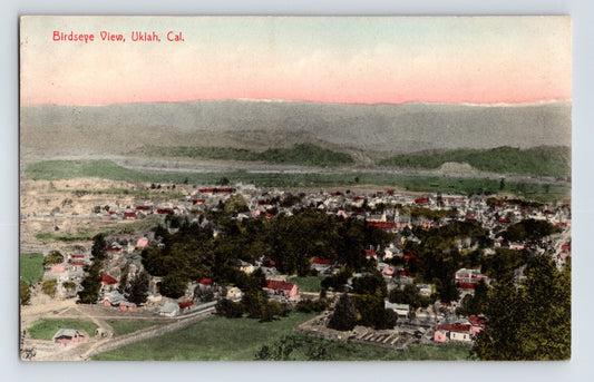 Ukiah California downtown aerial view 1910s hand colored postcard posted divided back Mendocino County