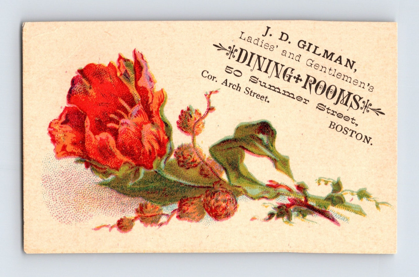 Boston Massachusetts Gilman Dining Room 1890s Victorian Trade Card - 3.25 x 2