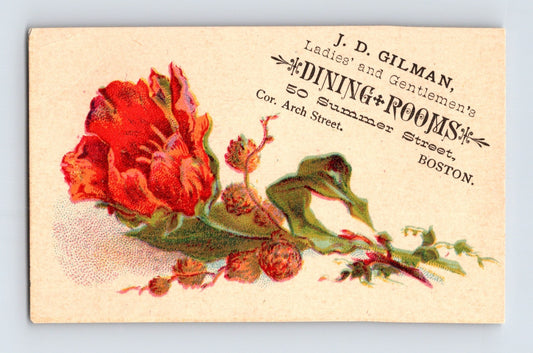 Boston Massachusetts Gilman Dining Room 1890s Victorian Trade Card - 3.25 x 2