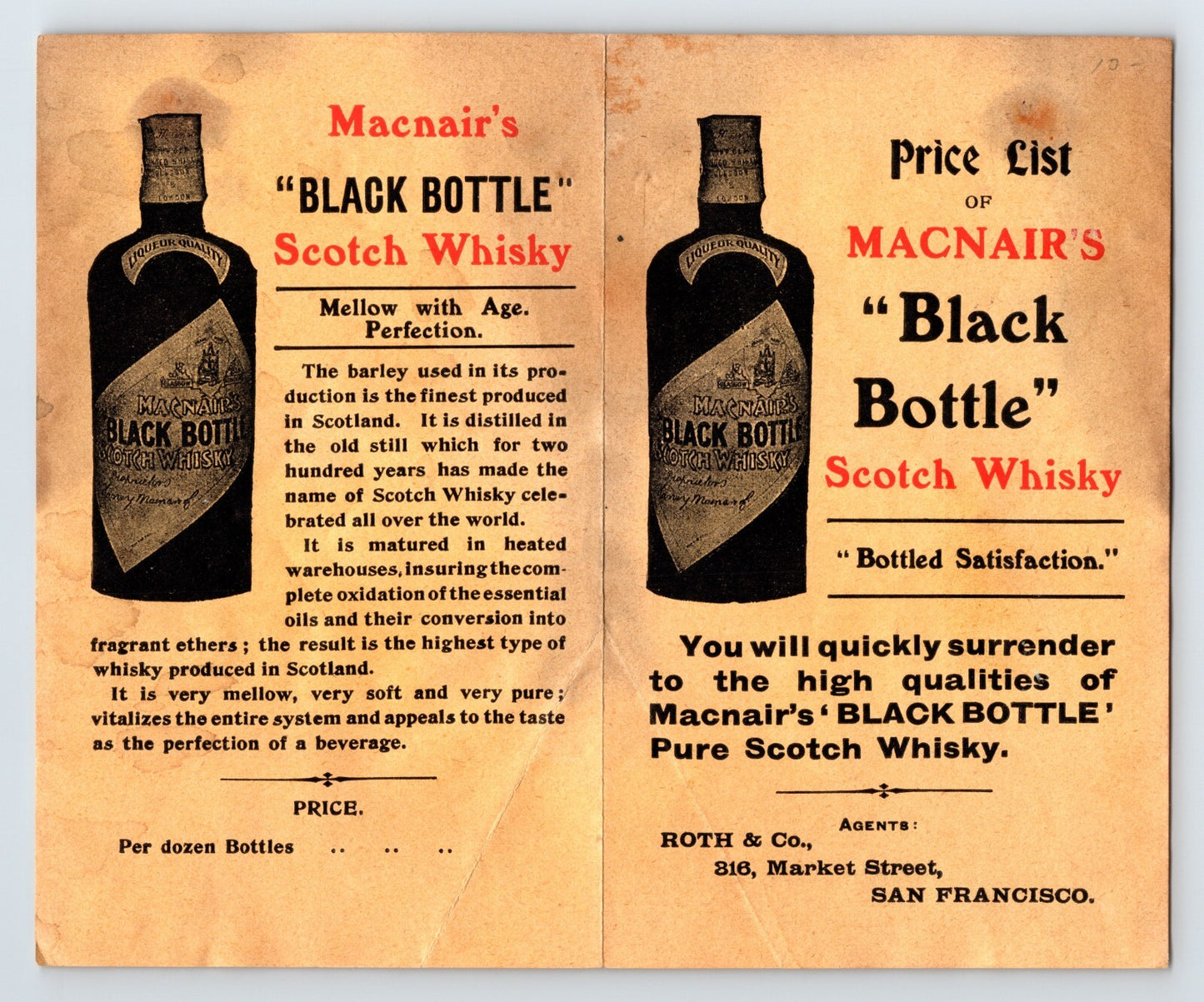 Harvey Macnair Black Bottle Scotch Whisky 1905 Advertisement San Francisco 5.5 x 7